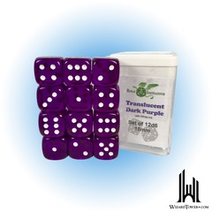 SET OF 12D6 PIPS DICE: TRANSLUCENT PURPLE/WHITE 18MM